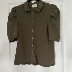 Nation LTD Green Puff Sleeve Button Down Shirt